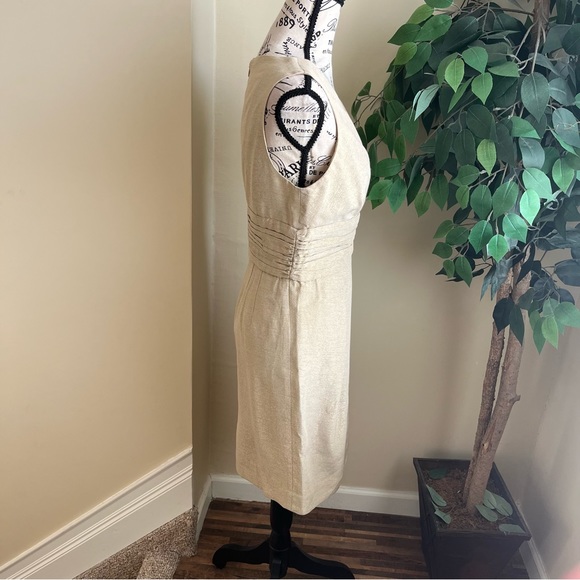 Shoshanna Metallic Abigail Pleated Sheath Dress Gold Sz 6 - Picture 6 of 16